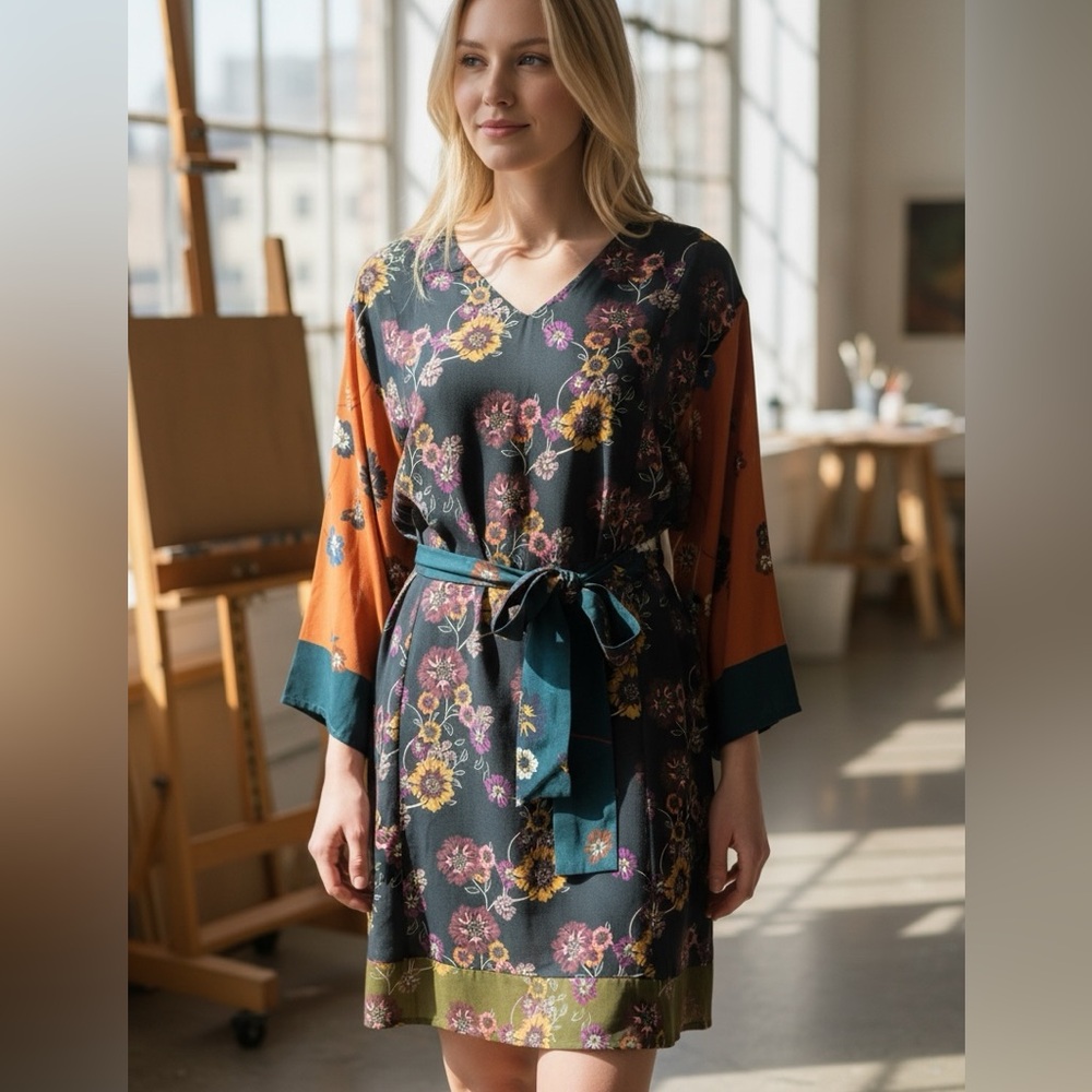 Johnny Was Floral Kimono Dress with Belt